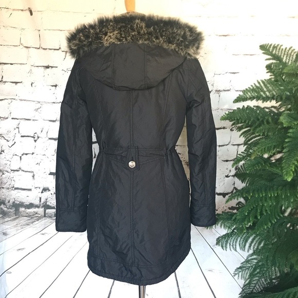 Laundry By Shelli Segal Black Fox Fur Trim hooded Parka Jacket Coat size small - Picture 5 of 10